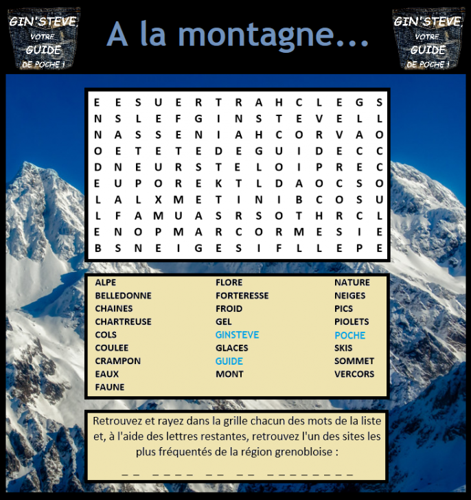 Mots mêlés n°1 : A la montagne